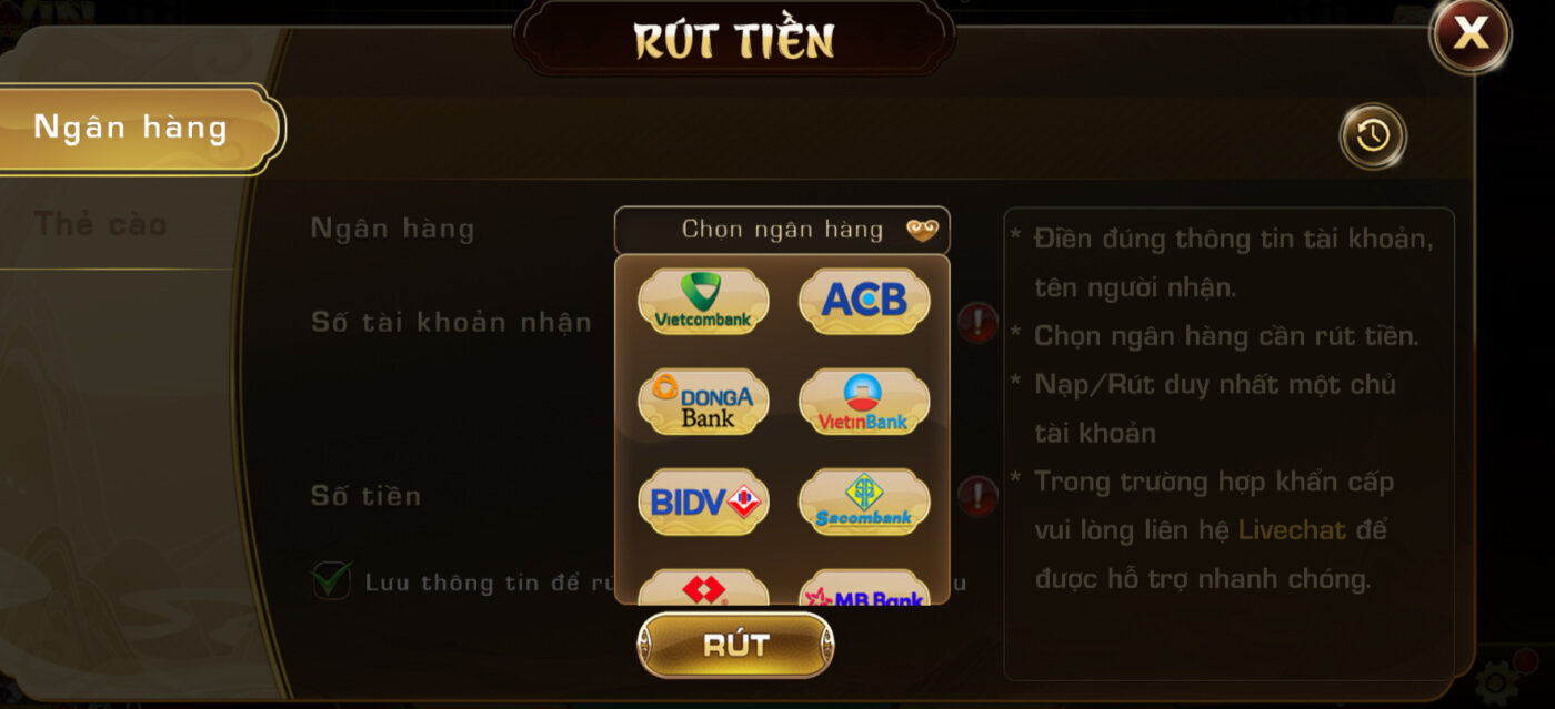 Nạp rút tiền nhanh chóng tại game đổi thưởng